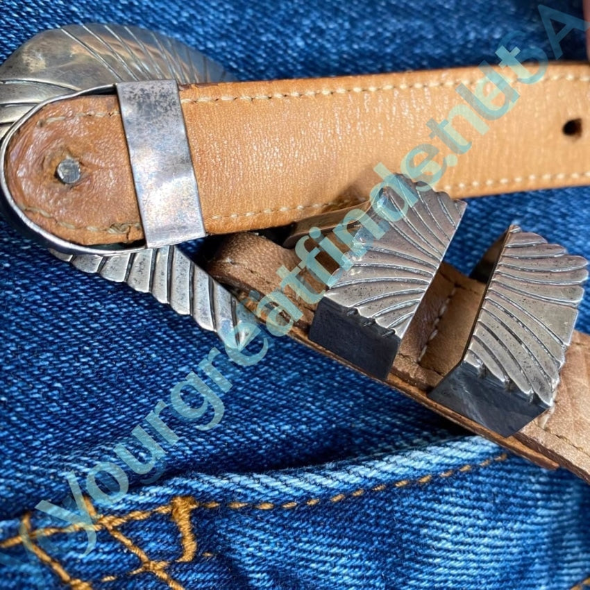 Navajo Sterling Silver Ranger Buckle Set Cole Haan Leather Belt Yourgreatfinds