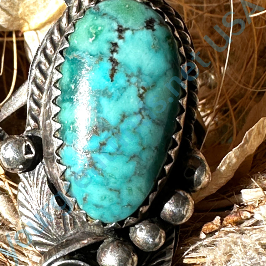 Navajo Sterling Silver Spider Web Turquoise Ring Size 6