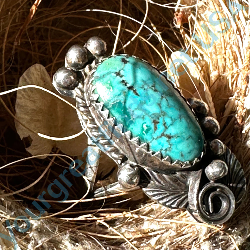 Navajo Sterling Silver Spider Web Turquoise Ring Size 6