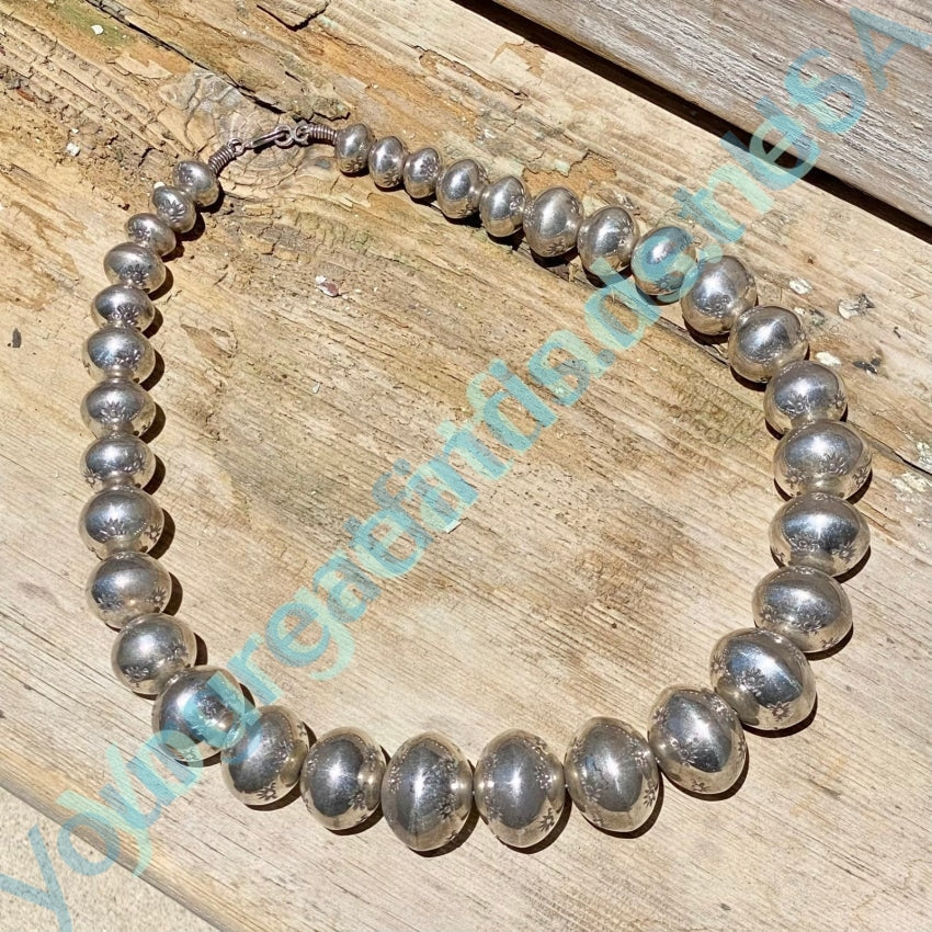 Navajo Sterling Silver Stamped Wedding Bead Necklace Yourgreatfinds