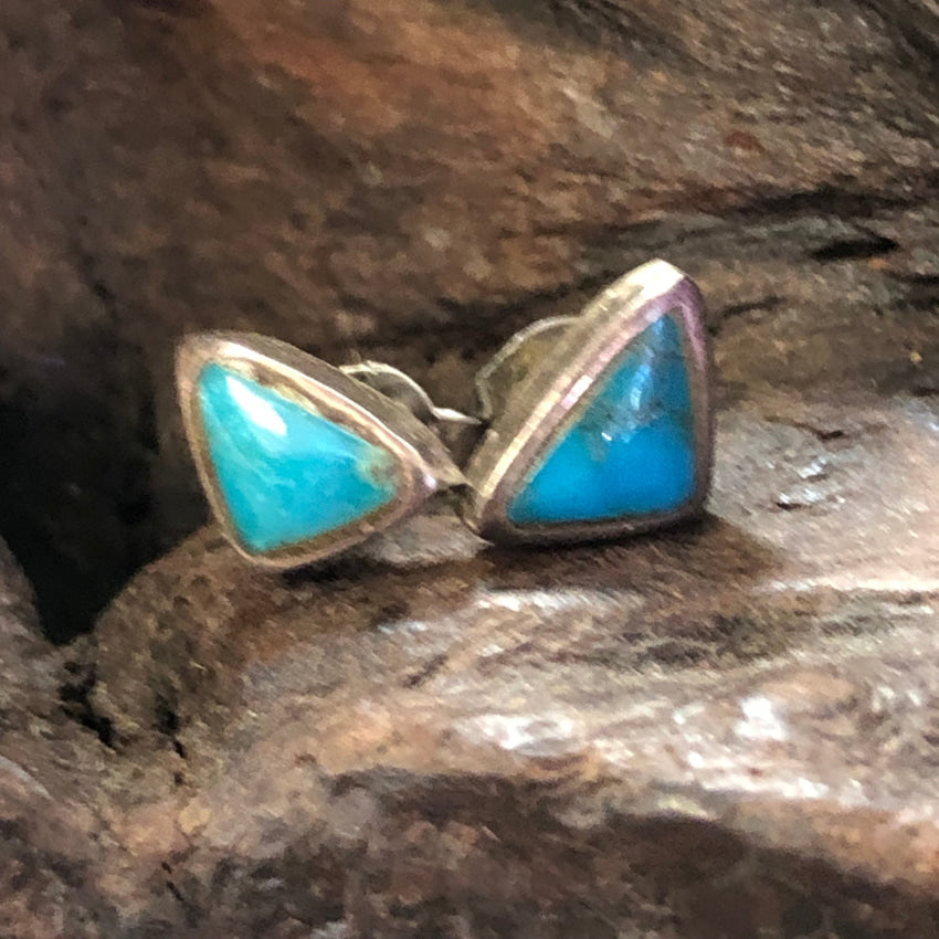 Navajo Sterling Silver Triangle Turquoise Post Stud Pierced Earrings Earrings