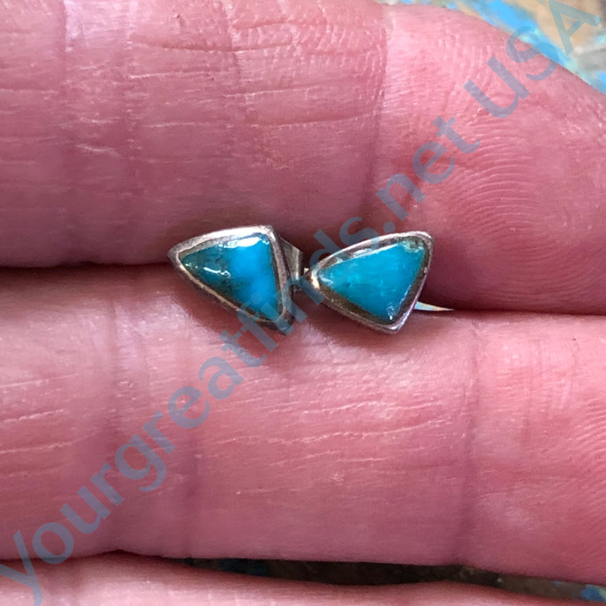 Navajo Sterling Silver Triangle Turquoise Post Stud Pierced Earrings Earrings