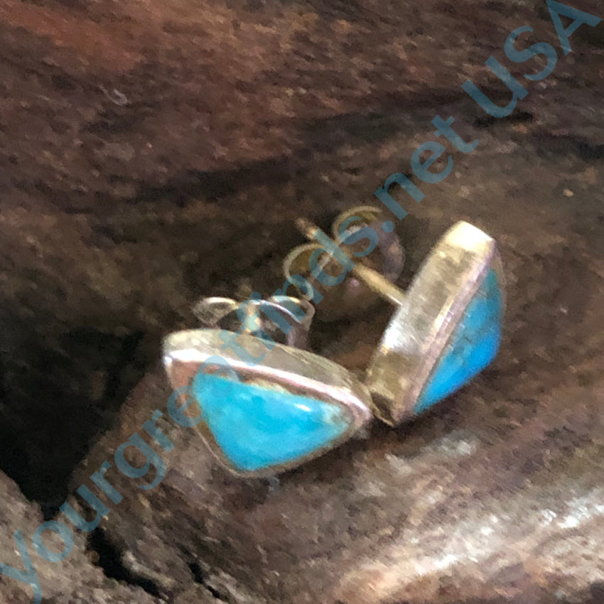 Navajo Sterling Silver Triangle Turquoise Post Stud Pierced Earrings Earrings