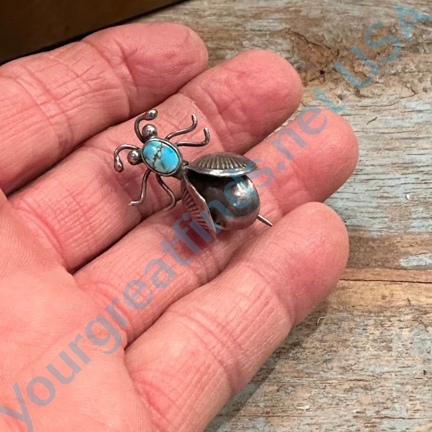 Navajo Sterling Silver Turquoise Bug Pin Vintage