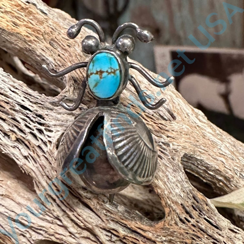 Navajo Sterling Silver Turquoise Bug Pin Vintage