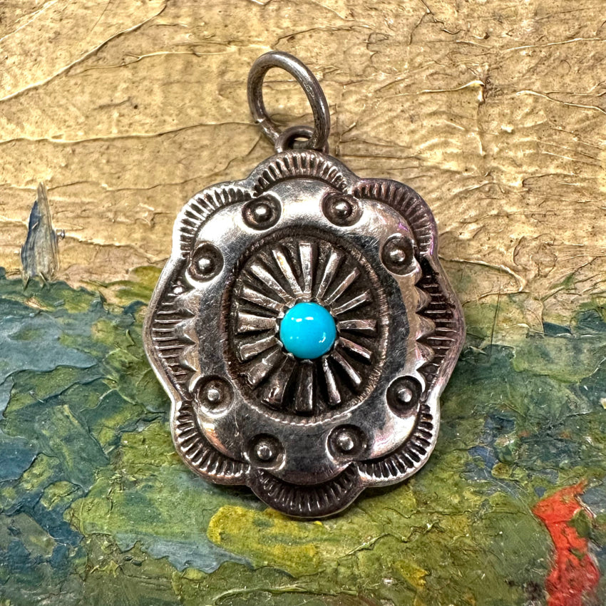 Navajo Sterling Silver Turquoise Concho Pendant Pendant