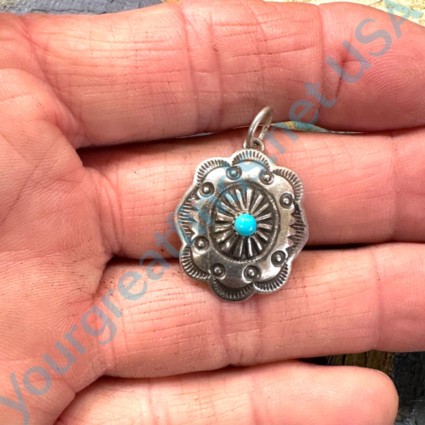 Navajo Sterling Silver Turquoise Concho Pendant Pendant