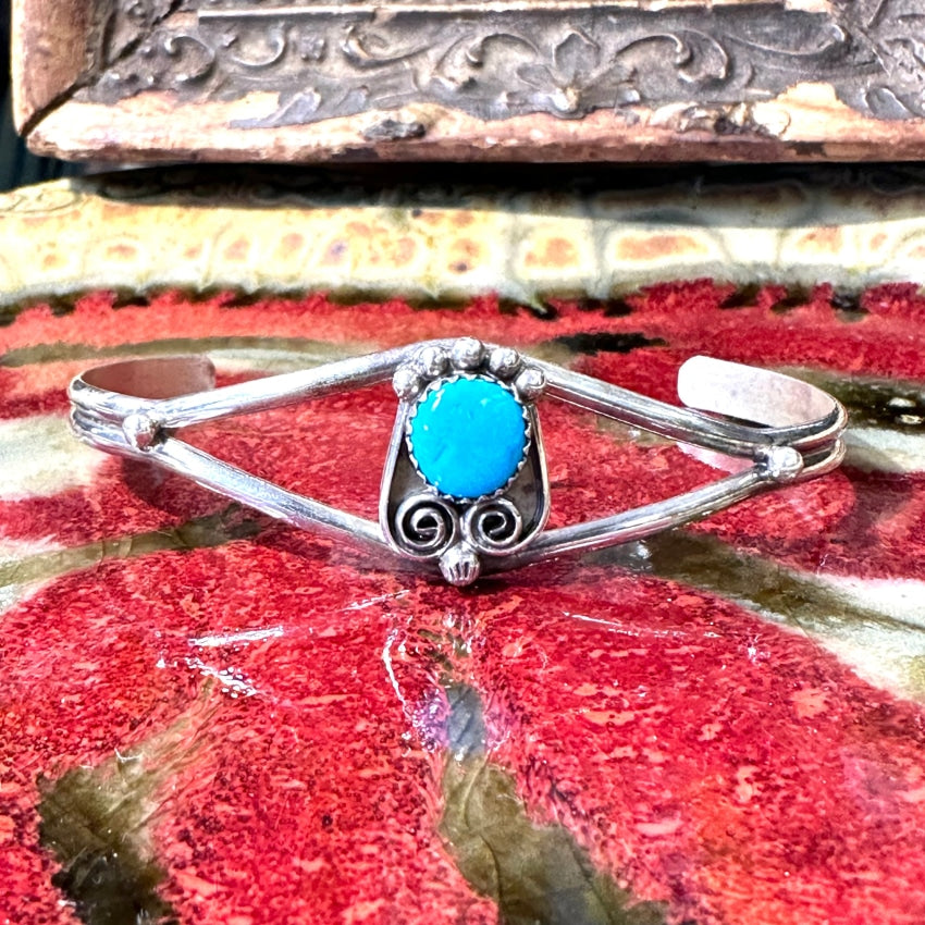 Navajo Sterling Silver Turquoise Cuff Bracelet John Delvin