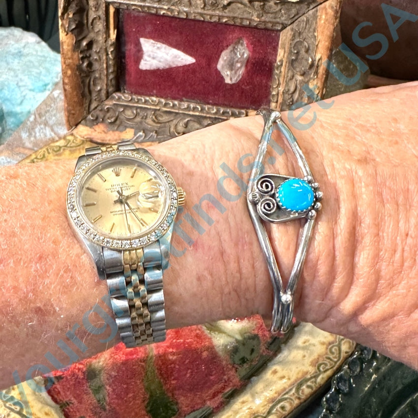 Navajo Sterling Silver Turquoise Cuff Bracelet John Delvin