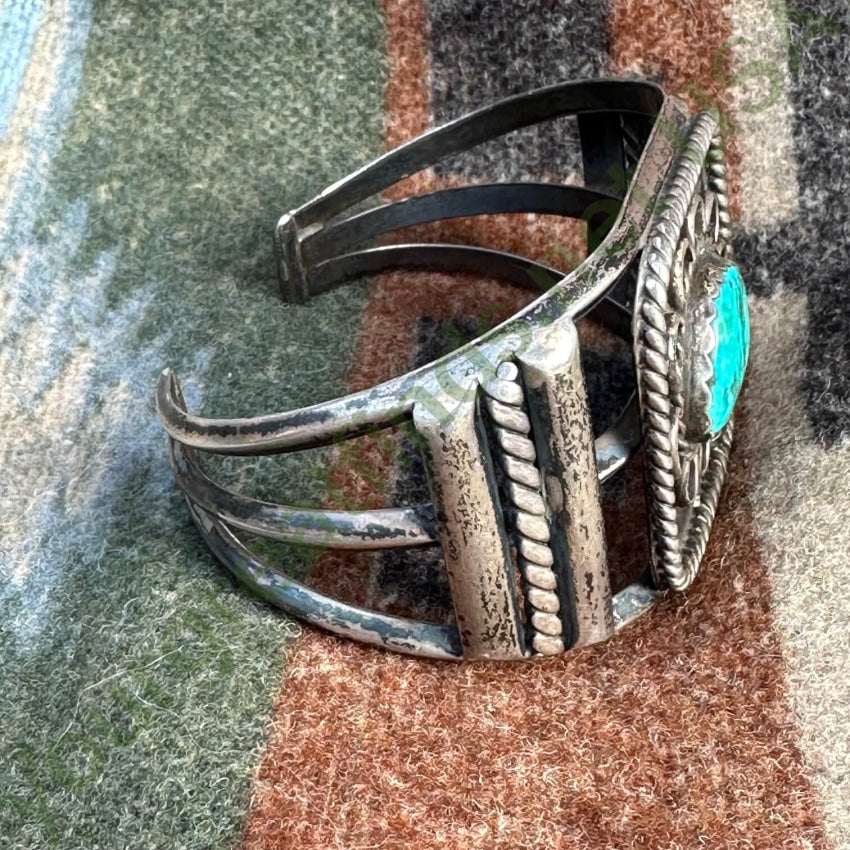 Navajo Sterling Silver Turquoise Flower Bracelet