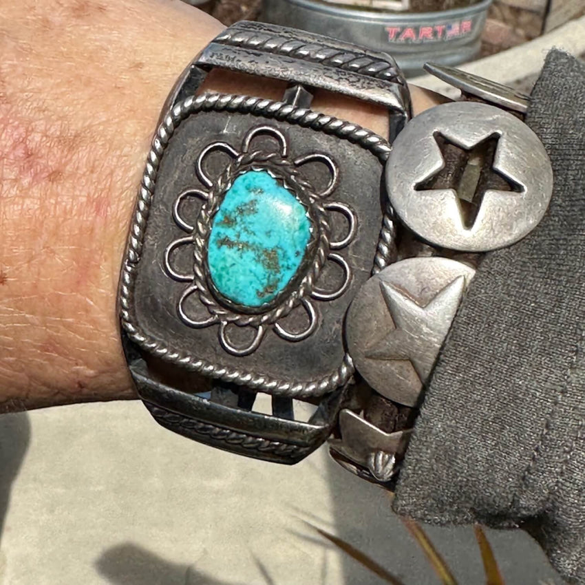 Navajo Sterling Silver Turquoise Flower Bracelet