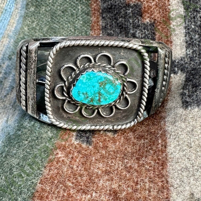 Navajo Sterling Silver Turquoise Flower Bracelet