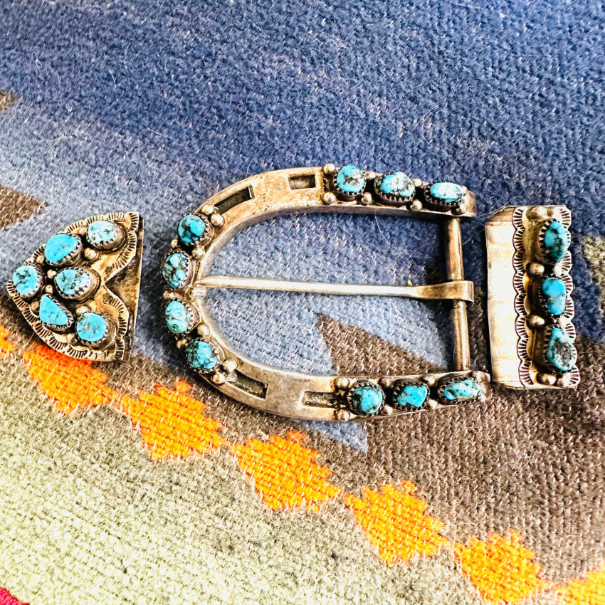 Navajo Sterling Silver Turquoise Horseshoe Ranger Buckle Ls Benally Ranger Buckle Set