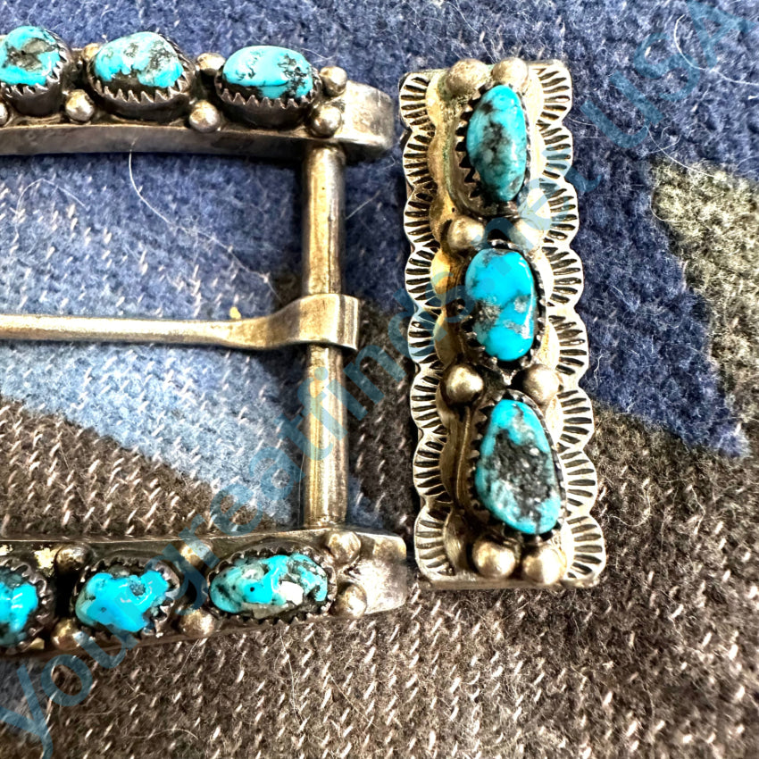 Navajo Sterling Silver Turquoise Horseshoe Ranger Buckle Ls Benally Ranger Buckle Set