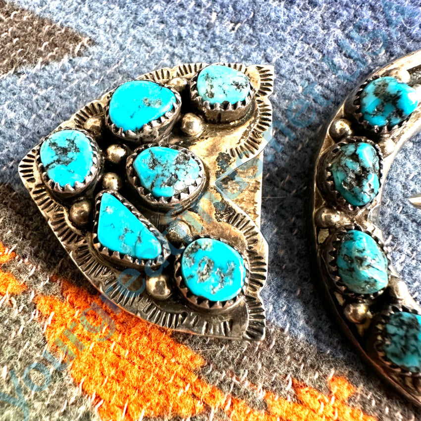 Navajo Sterling Silver Turquoise Horseshoe Ranger Buckle Ls Benally Ranger Buckle Set