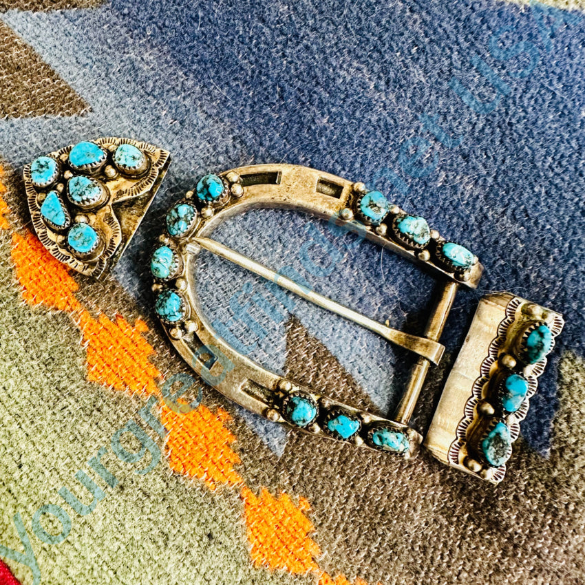 Navajo Sterling Silver Turquoise Horseshoe Ranger Buckle Ls Benally Ranger Buckle Set