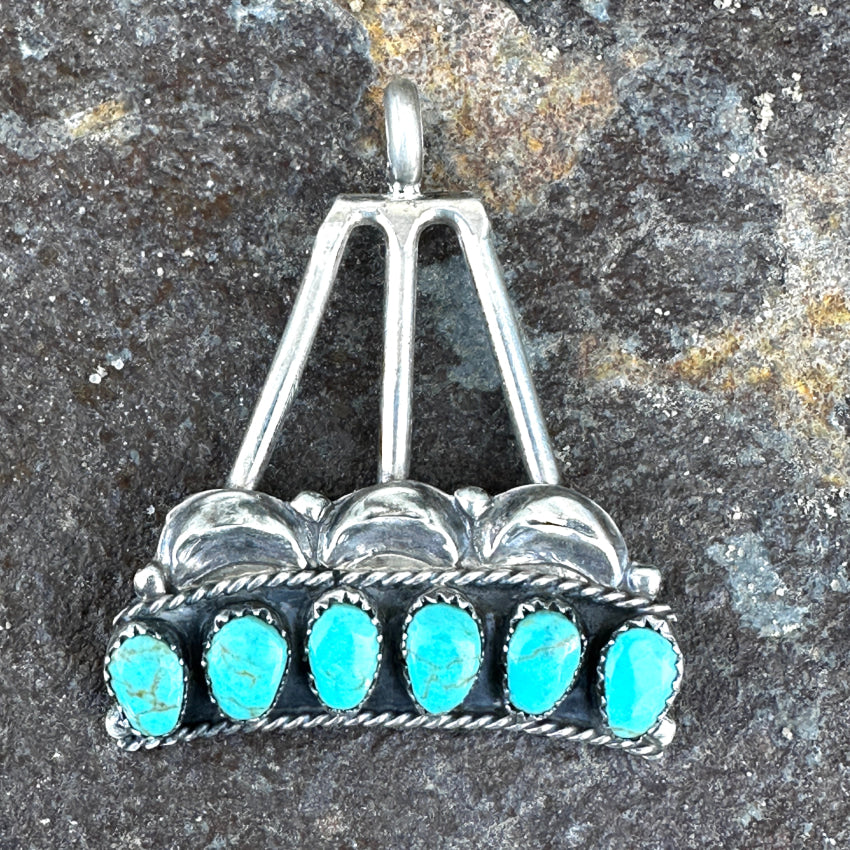 Navajo Sterling Silver & Turquoise Large Pendant Pendants