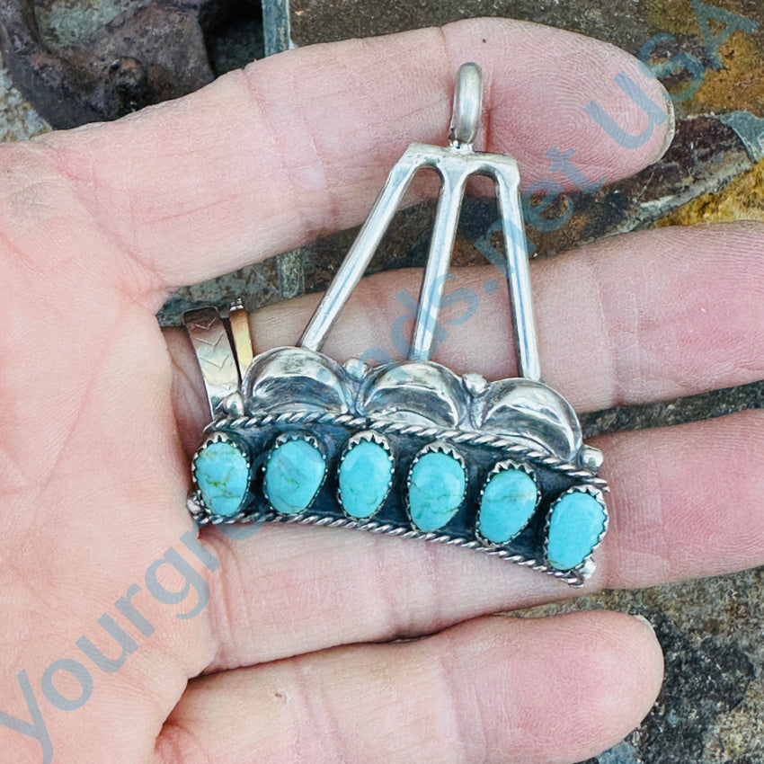 Navajo Sterling Silver & Turquoise Large Pendant Pendants