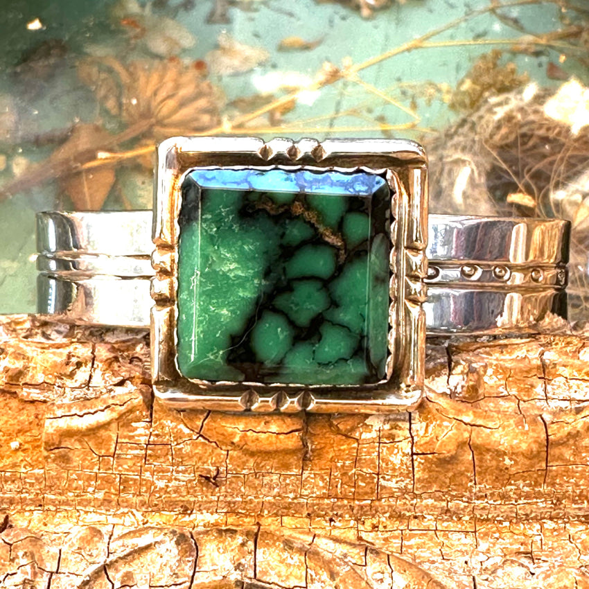 Navajo Sterling Silver & Turquoise Modernist Cuff Bracelet Bracelet