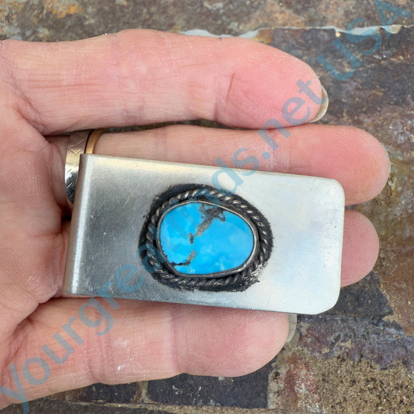 Navajo Sterling Silver & Turquoise Money Clip Money Clip