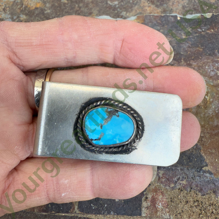 Navajo Sterling Silver & Turquoise Money Clip Money Clip