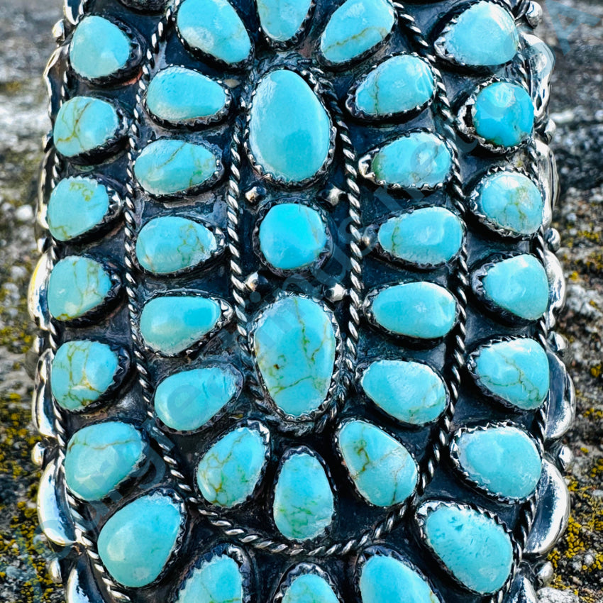 Navajo Sterling Silver & Turquoise Oval Rosette Cuff Bracelet Bracelet