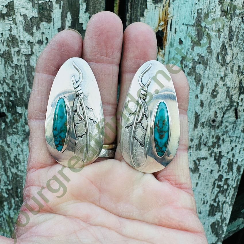 Navajo Sterling Silver & Turquoise Pierced Post Earrings B Chavez Earrings