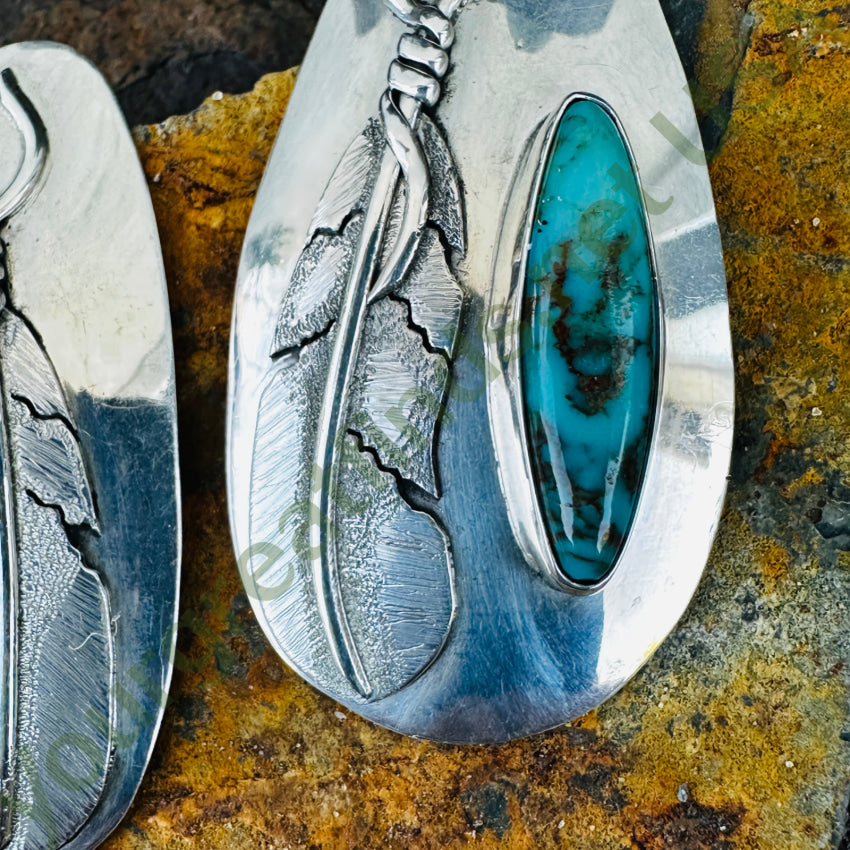 Navajo Sterling Silver & Turquoise Pierced Post Earrings B Chavez Earrings