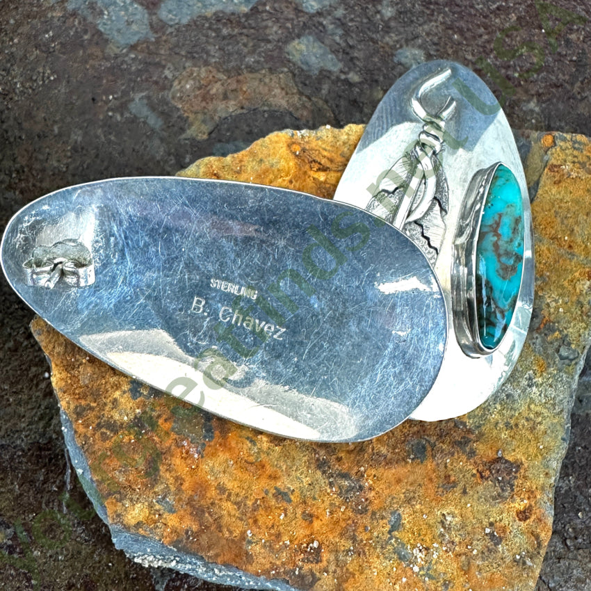 Navajo Sterling Silver & Turquoise Pierced Post Earrings B Chavez Earrings