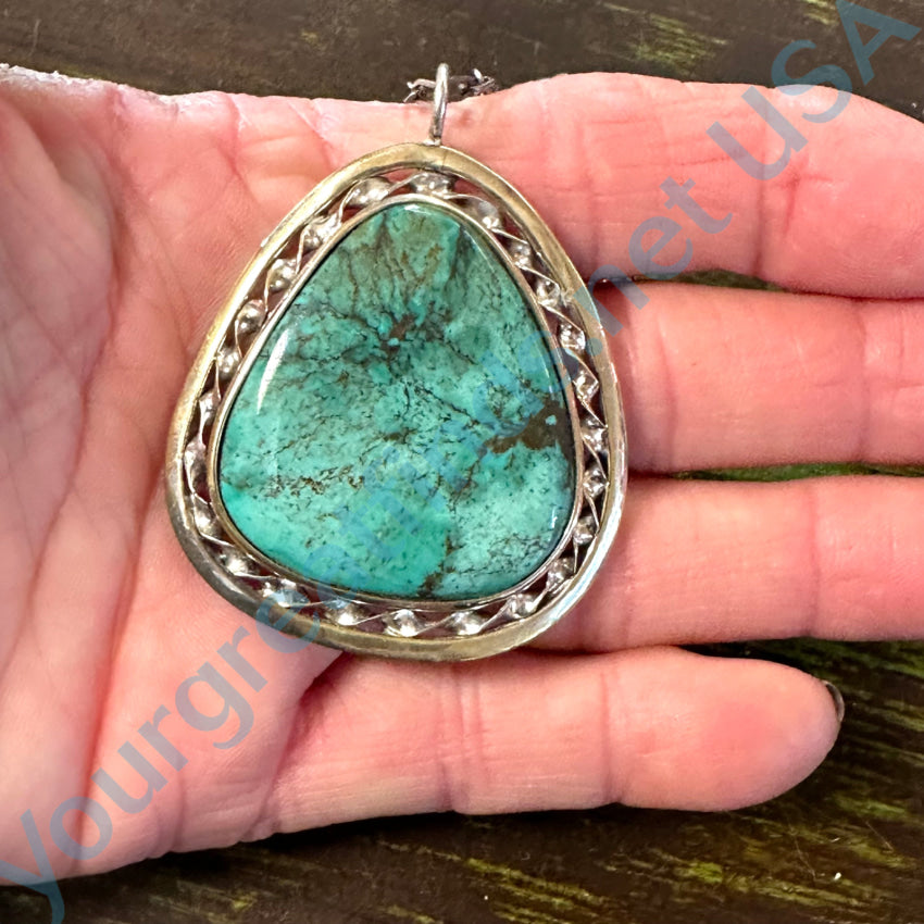 Navajo Sterling Silver & Turquoise Reversible Pendant Necklace Necklace