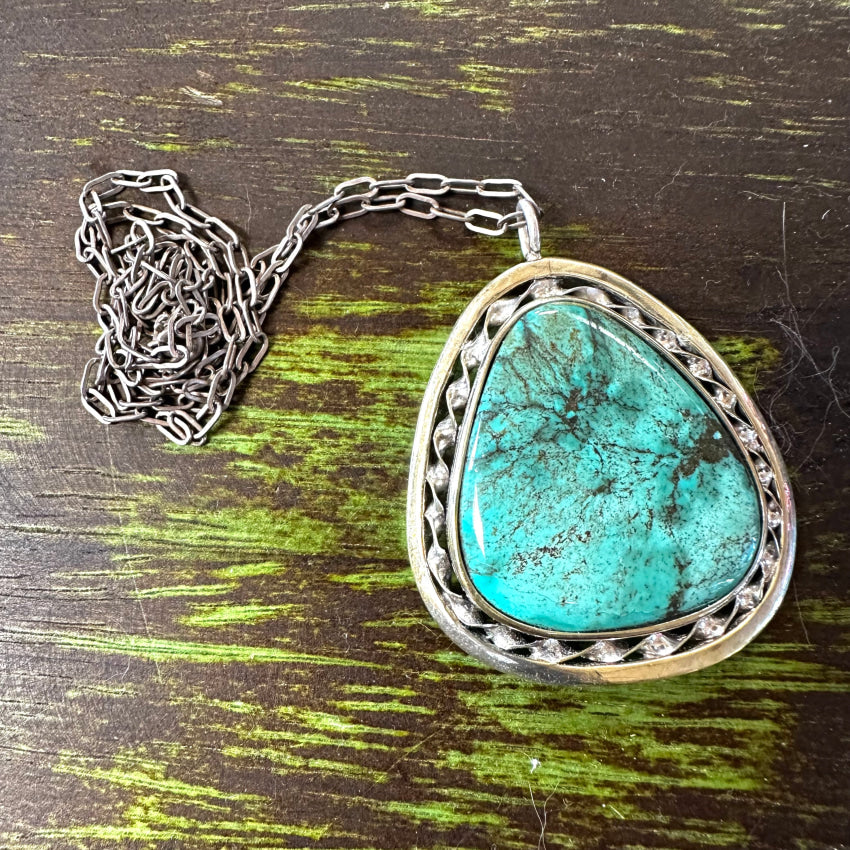 Navajo Sterling Silver & Turquoise Reversible Pendant Necklace Necklace