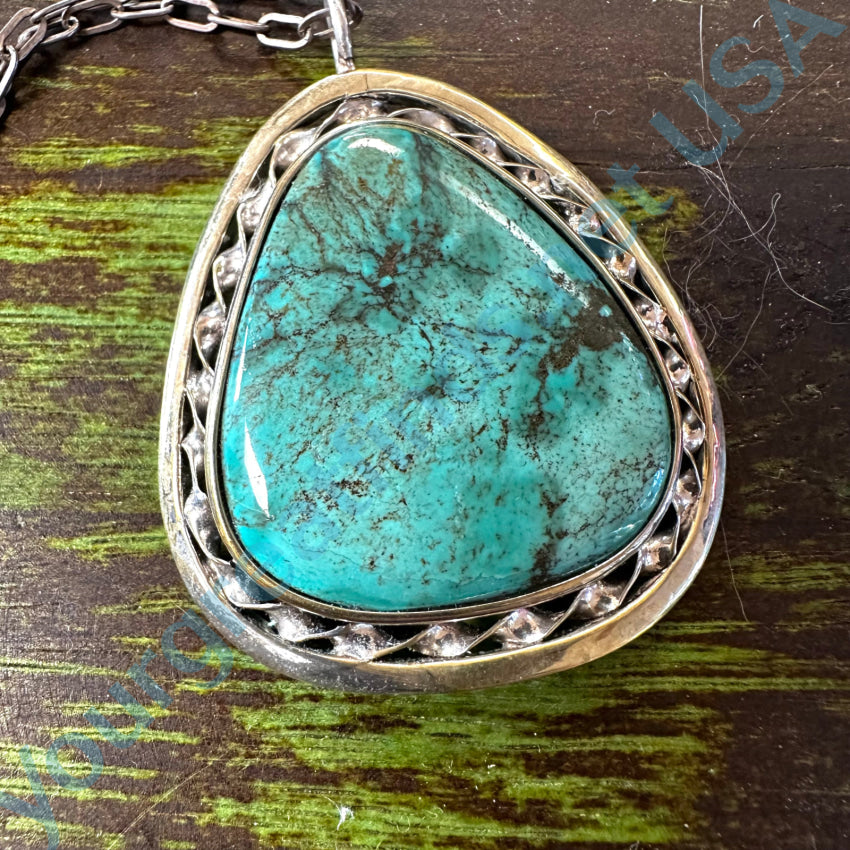 Navajo Sterling Silver & Turquoise Reversible Pendant Necklace Necklace