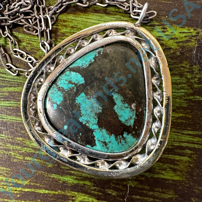 Navajo Sterling Silver & Turquoise Reversible Pendant Necklace Necklace