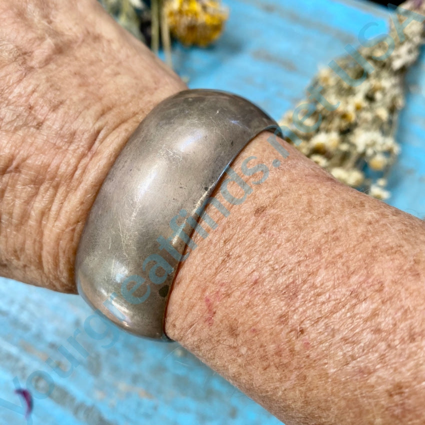 Navajo Sterling Silver Wide Cuff Bracelet With Patina Bracelets