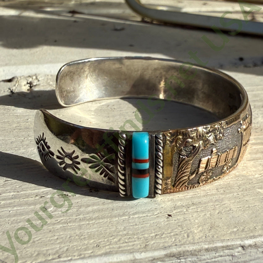 Navajo Storyteller Bracelet 925 12K GF Turquoise Inlay Rany Mahouty bracelet