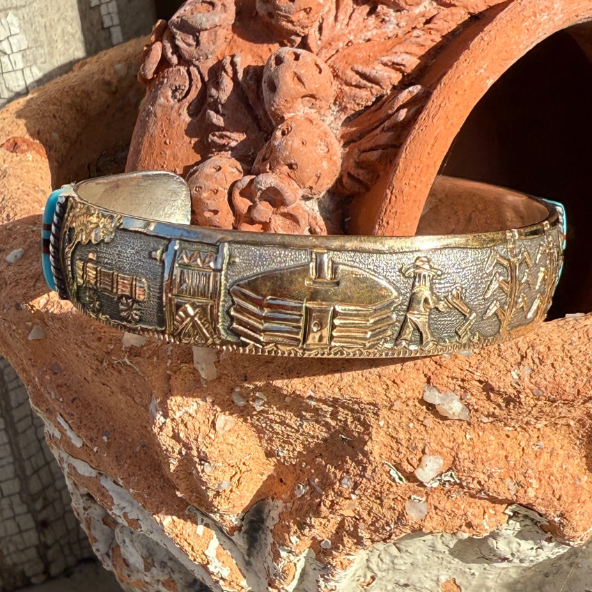 Navajo Storyteller Bracelet 925 12K GF Turquoise Inlay Rany Mahouty bracelet
