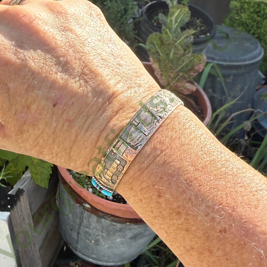 Navajo Storyteller Bracelet 925 12K GF Turquoise Inlay Rany Mahouty bracelet