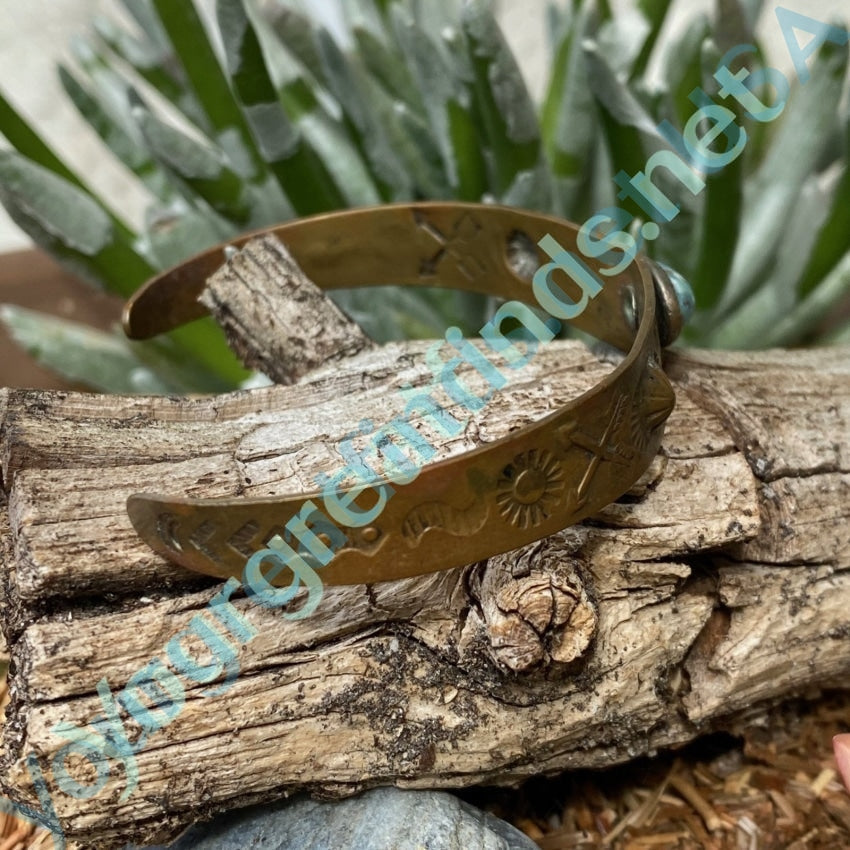 Navajo Style Trading Post Solid Copper Cuff Bracelet with Turquoise Glass Stone Yourgreatfinds