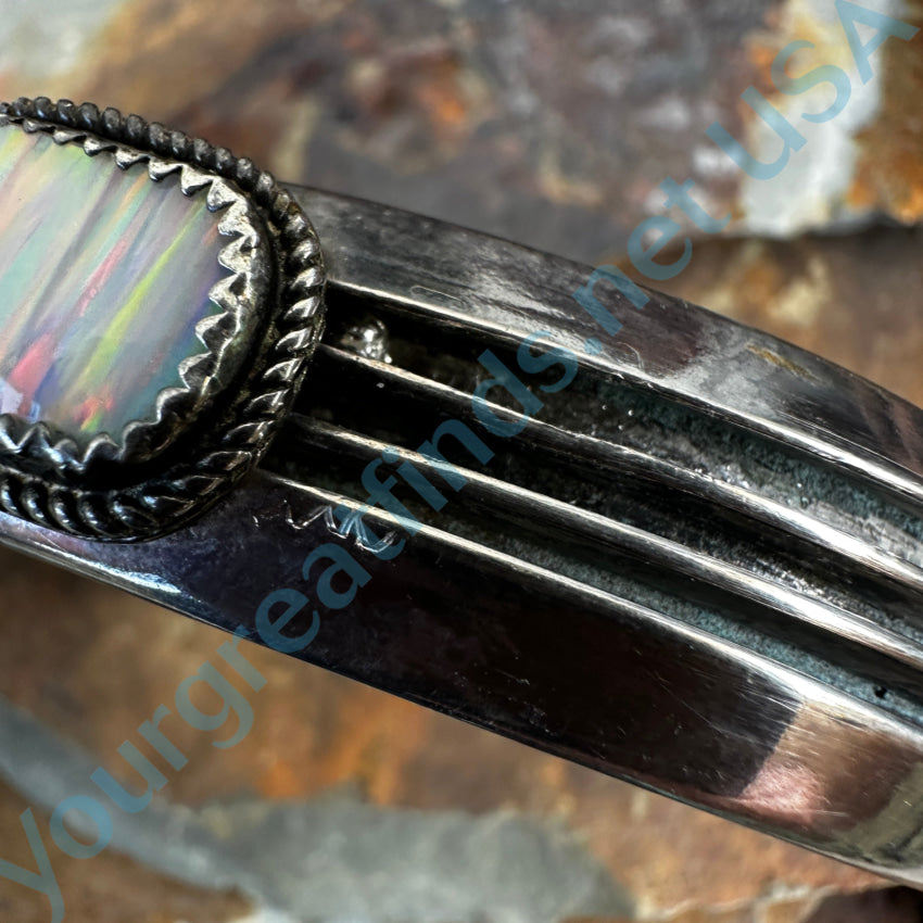 Navajo Tom Hawk Sterling Silver Channel Cuff Bracelet Opal Bracelet