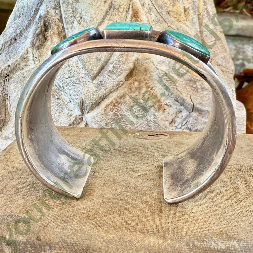 Navajo Triple Stone No. 8 Mine Turquoise Sterling Silver Bracelet bracelet