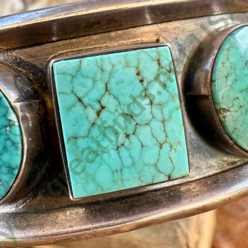 Navajo Triple Stone No. 8 Mine Turquoise Sterling Silver Bracelet bracelet