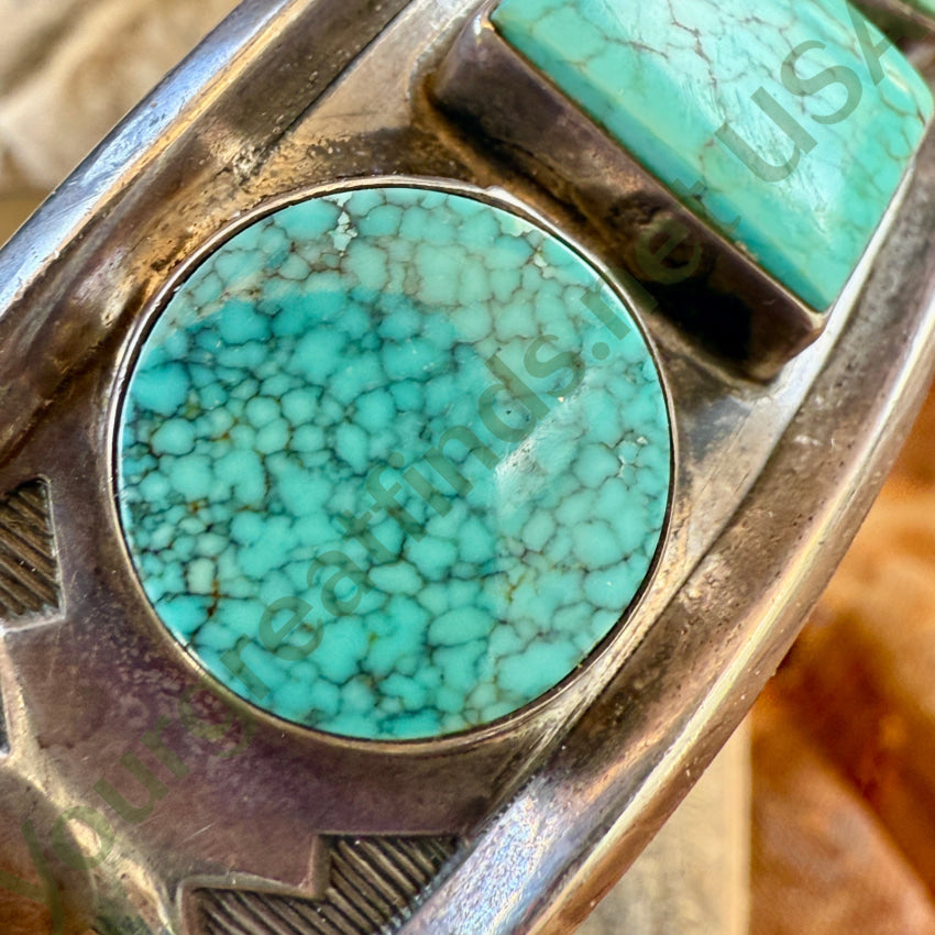 Navajo Triple Stone No. 8 Mine Turquoise Sterling Silver Bracelet bracelet