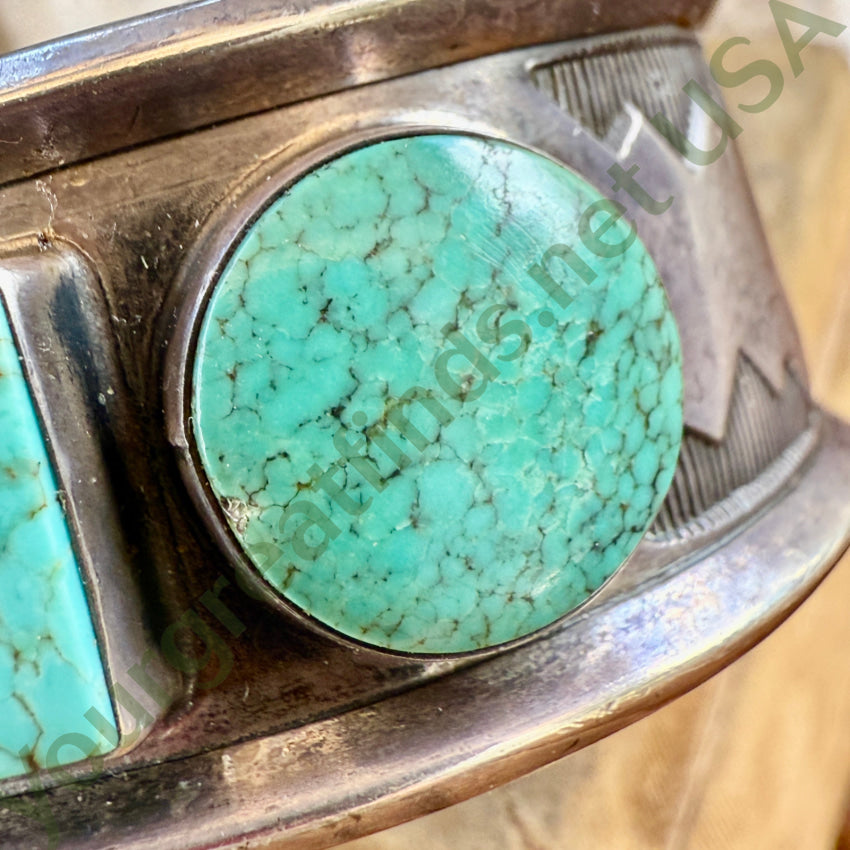 Navajo Triple Stone No. 8 Mine Turquoise Sterling Silver Bracelet bracelet
