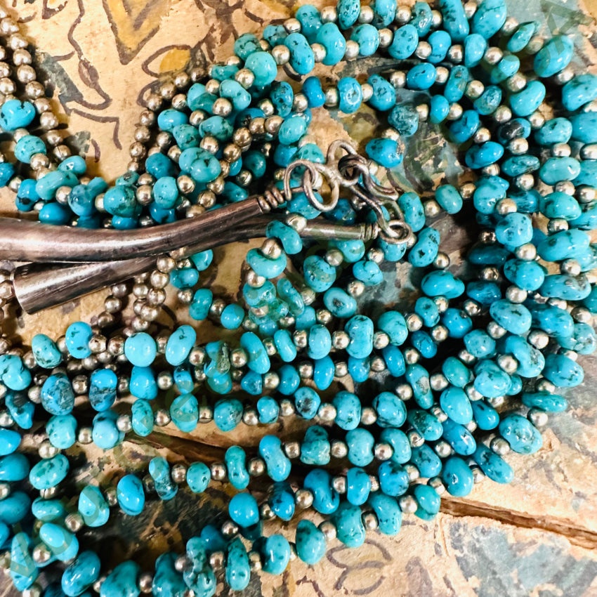 Navajo Triple Strand Fine Turquoise Sterling Silver Beaded Necklace