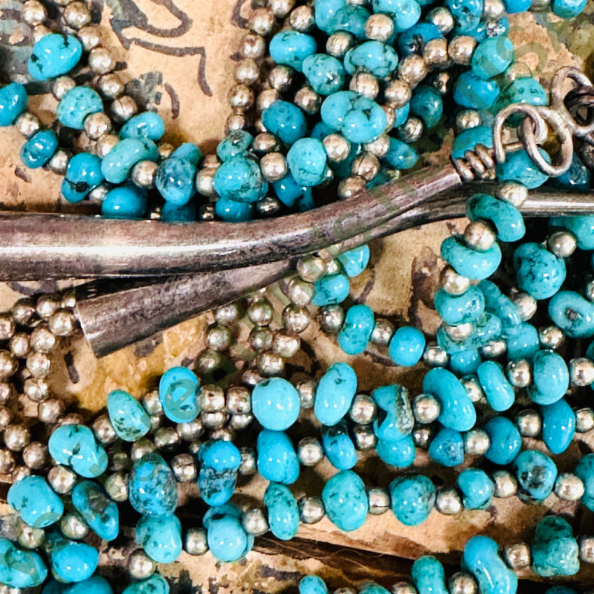 Navajo Triple Strand Fine Turquoise Sterling Silver Beaded Necklace