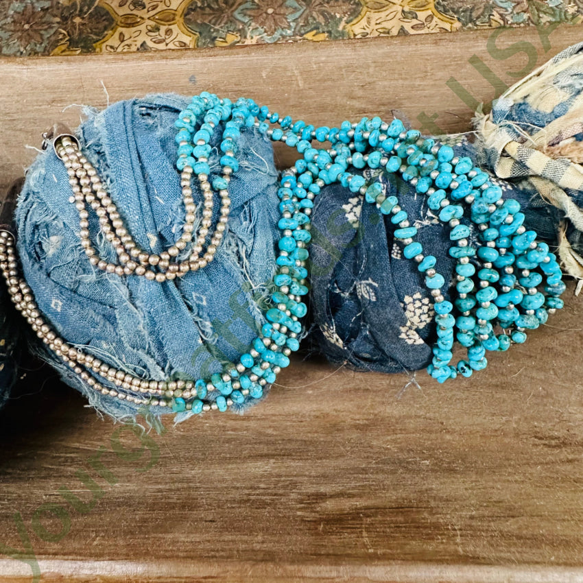 Navajo Triple Strand Fine Turquoise Sterling Silver Beaded Necklace