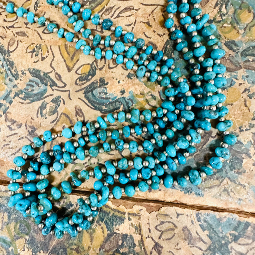Navajo Triple Strand Fine Turquoise Sterling Silver Beaded Necklace