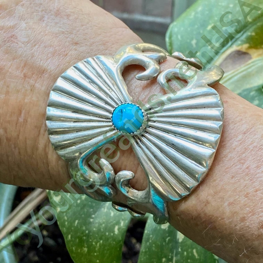 Navajo Tufa Cast Sterling Silver Turquoise Bracelet L. Spencer Yourgreatfinds