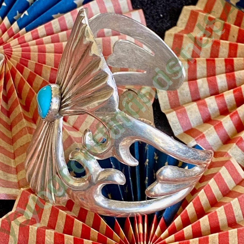 Navajo Tufa Cast Sterling Silver Turquoise Bracelet L. Spencer Yourgreatfinds