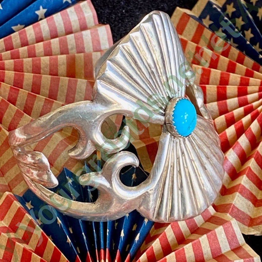 Navajo Tufa Cast Sterling Silver Turquoise Bracelet L. Spencer Yourgreatfinds